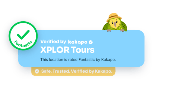 Verified XPLOR Tours by Kakapo with cartoon bird in hat and checkmark.
